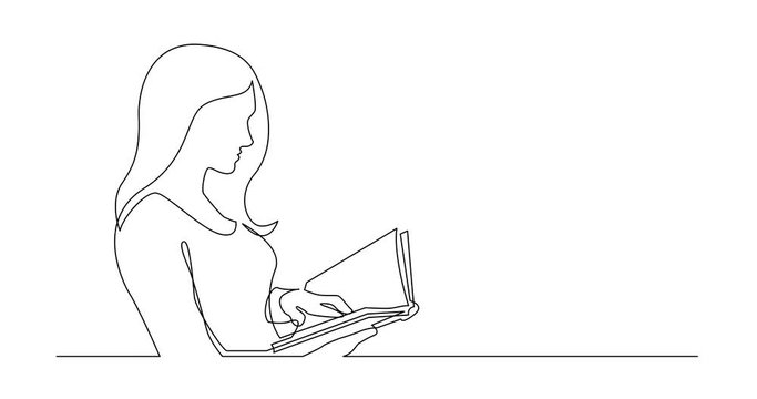 Self Drawing Line Animation of continuous line drawing of woman reading book