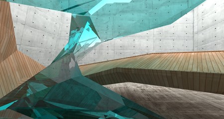 Abstract  concrete and wood interior  with window. 3D illustration and rendering.