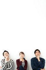 young asian group thinking on white background