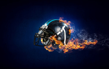 Burning rugby helmet