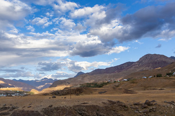 Fototapeta na wymiar Mountains under blue sky in Leh, Ladakh, Jammu and Kashmir, India