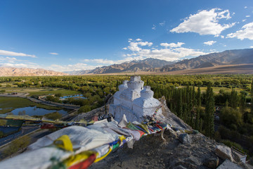 Tibetan Buddhism prayer flags (lungta) with prayer mantra. Leh, Ladakh, Jammu and Kashmir, India