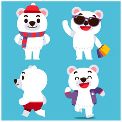 Obraz na płótnie Canvas Vector set of polar bear characters with costume in different action poses