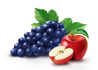 Realistic grape and apple