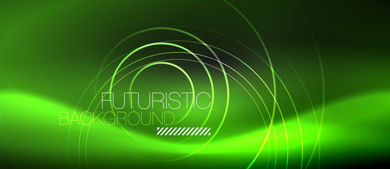 Dark abstract background with glowing neon circles