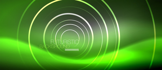 Neon circles abstract background, shiny lines