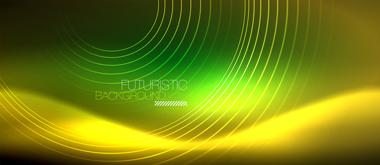 Neon glowing techno lines, hi-tech futuristic abstract background template with square shapes