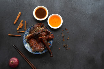 chinese roasted duck with dark background