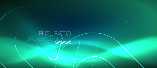 Neon glowing techno lines, hi-tech futuristic abstract background template with geometric shapes
