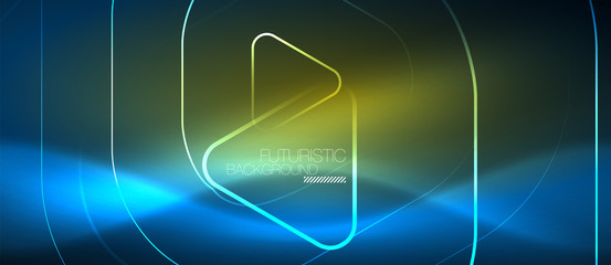 Neon glowing techno lines, hi-tech futuristic abstract background template with geometric shapes