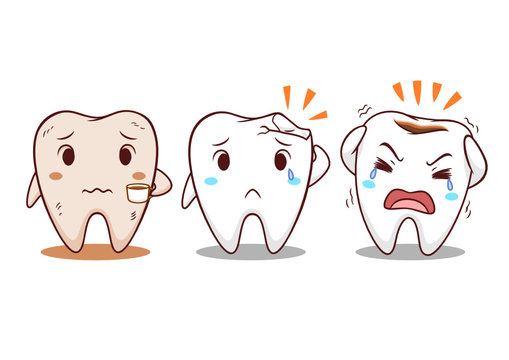 Cartoon illustration of tooth with teeth problems.	