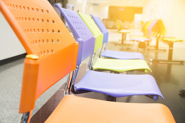 Chairs in the hospital hallway. hospital interior