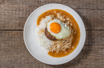Loco Moco. Traditional Hawaiian cuisine. The view from the top. 
