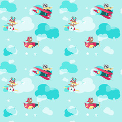 Vector seamless pattern with cute pilot animals