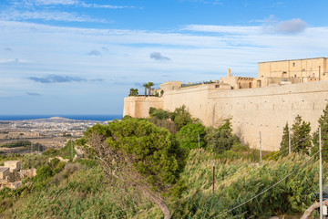 Fototapeta premium Mdina, Malta. Fortress and the sea on the horizon