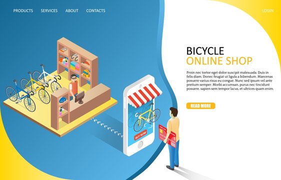 Bicycle online shop landing page website vector template