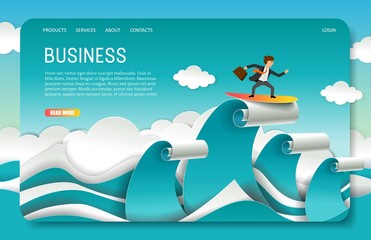 Vector paper cut business landing page website template