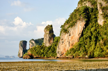 Fototapeta na wymiar Rock cliffs of islands nearby popular southern Thailand beach, Ao Nang, Krabi.
