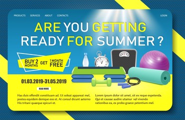 Fitness promo landing page website vector template