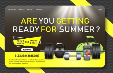 Gym promo landing page website vector template