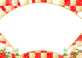 正月　扇　市松背景