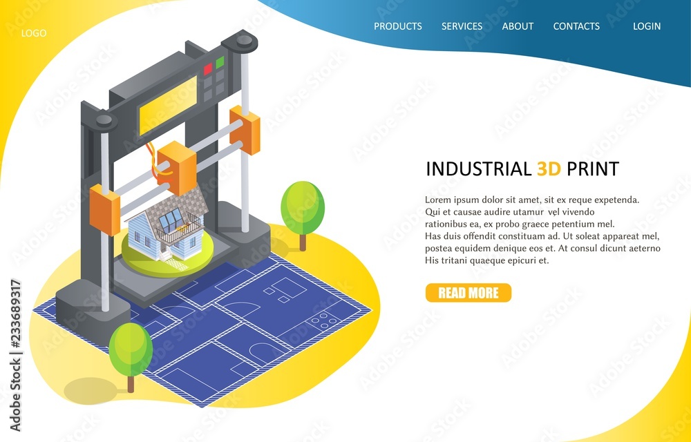Wall mural 3d printing process landing page website vector template