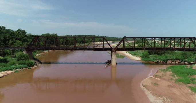 Aerial video of the Red River which borders between Texas and Oklahoma.  This was shot just west of where highway 35 crosses the river into Oklahoma.