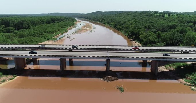 Aerial video of the Red River which borders between Texas and Oklahoma.  This was shot just west of where highway 35 crosses the river into Oklahoma.