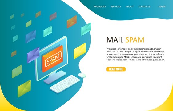 Mail Spam Landing Page Website Vector Template