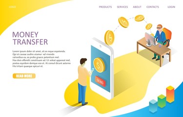 Money transfer landing page website vector template