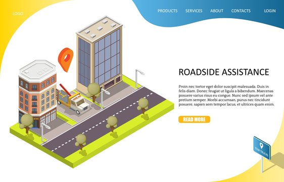 Roadside assistance landing page website vector template