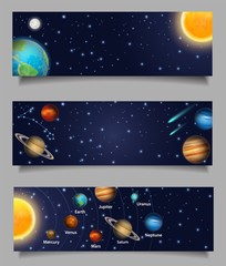 Solar system vector web banner template set