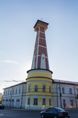 Obraz premium Rybinsk, Russia - July 12, 2013: Fire Tower. View of the streets of the old Russian city