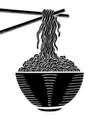 Doodle noodle at bowl and stick. hand drawing