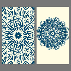 Vintage Invitation card with Mandala pattern. The front and rear side. Beautiful Ornament. Vector illustration