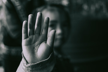 Violence, Abuse, Punishment,Child raised her hand for dissuade, campaign stop violence against...