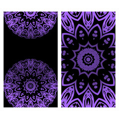 Vintage cards with Floral mandala pattern. Vector template. The front and rear side.