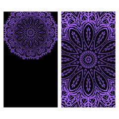 Ethnic Mandala ornament. Templates with mandalas. Vector illustration for congratulation or invitation. The front and rear side