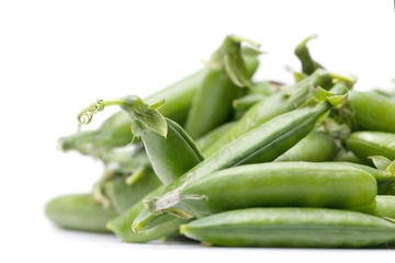 green fresh peas isolated on white background