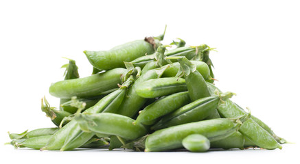 green fresh peas isolated on white background