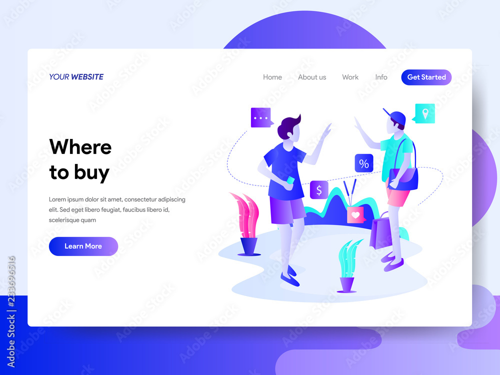 Poster landing page template of where to buy concept. modern flat design concept of web page design for web
