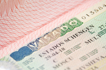 Fototapeta premium Spanish Schengen visa in a passport 