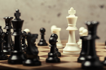 chess pieces on the board in blur selective focus