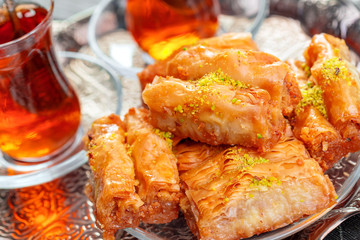 Traditional Baklava on Wooden Table