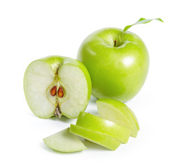Fresh granny smith apples on white background