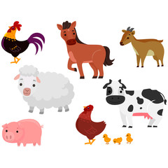 Vector Illustration of Different Farm Animals in white background