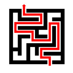 Maze with red path. Top view. Vector illustration isolated on white background