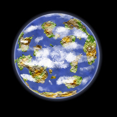 Earthlike planet isolated on black background without light