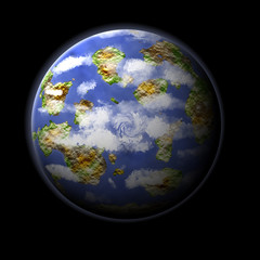 Earthlike planet isolated on black background