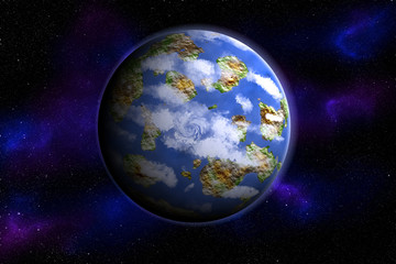 Earthlike planet on stars background